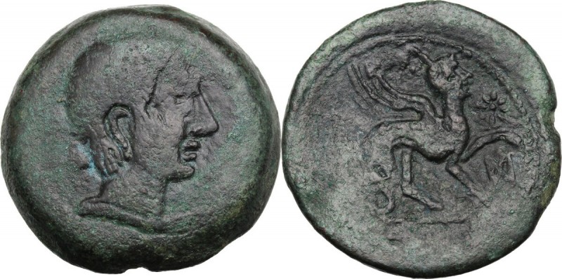 Hispania. Castulo. AE As, 130-100 BC. Head of youthful male right. / Sphinx stan...