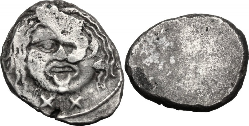 Greek Italy. Etruria, Populonia. AR 20-Asses, 3rd century BC. Facing head of Met...