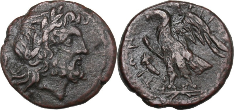 Greek Italy. Bruttium, The Brettii. AE Unit, 214-211 BC. Head of Zeus right, lau...
