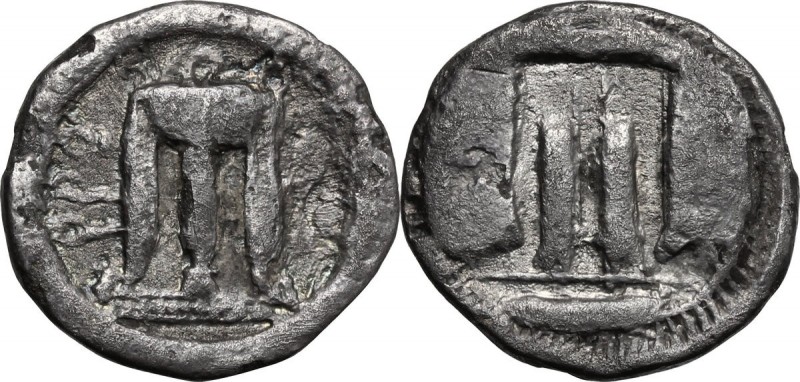 Greek Italy. Bruttium, Kroton. AR Drachm, 480-430 BC. Tripod; to right, mash bir...