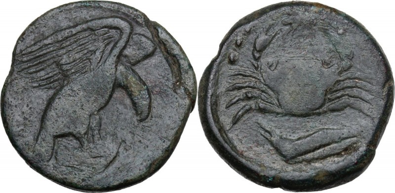 Sicily. Akragas. AE Hexas, circa 425-406 BC. Eagle standing right on hare, head ...