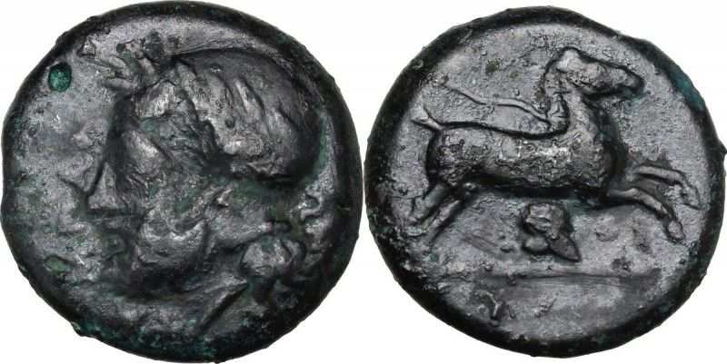 Sicily. Entella. AE Onkia, before 404 BC. Head of bearded male right, wearing he...