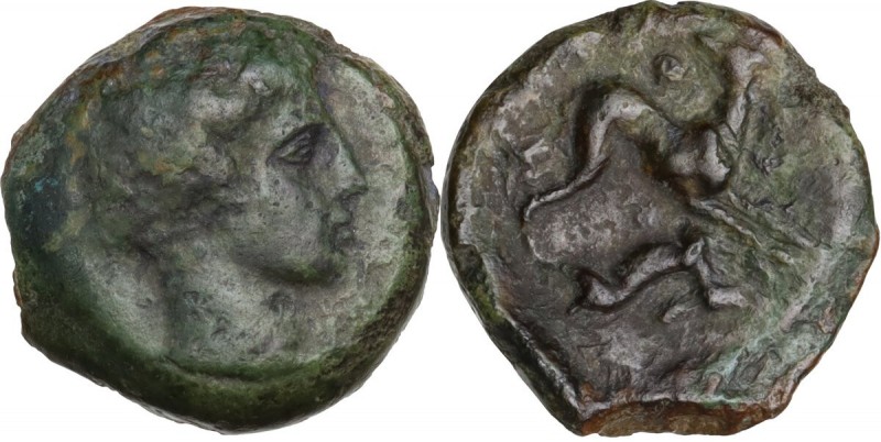 Sicily. Eryx. AE Onkia, circa 412-409 BC. Bare head right. / Hound right, head l...