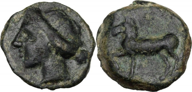 Sicily. Eryx. AE Onkia, 400-340 BC. Head of nymph left. / Horse left, raising ri...