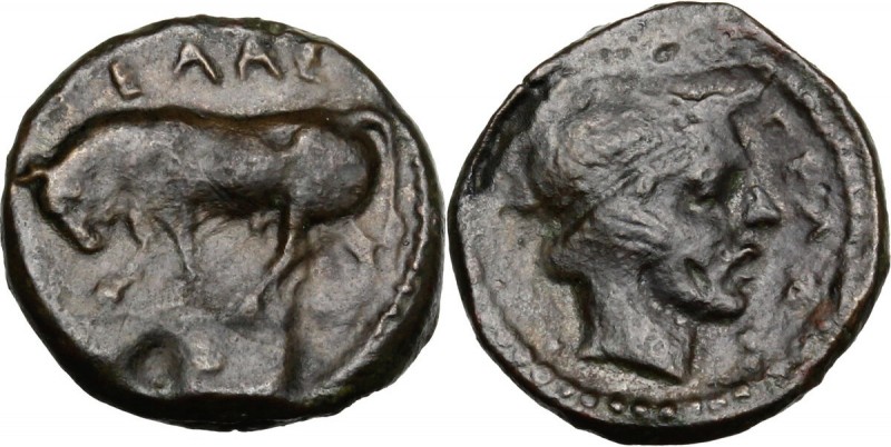 Sicily. Gela. AE Onkia, 420-405 BC. Bull butting left. / Head of river god right...