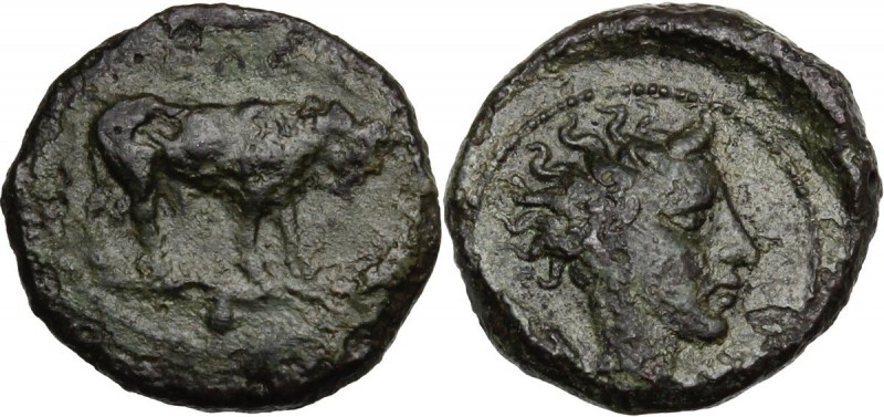 Sicily. Gela. AE Onkia, 420-405 BC. Bull standing right. / Head of river god rig...