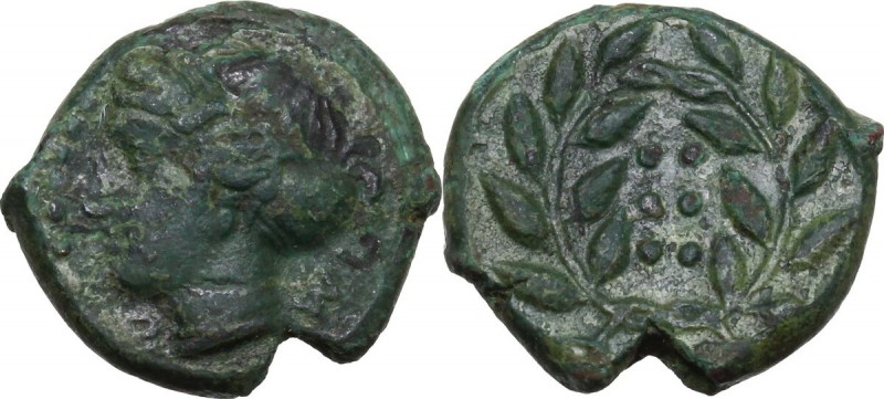 Sicily. Himera. AE Hemilitron, c. 415-409 BC. Head of nymph left; six pellets be...