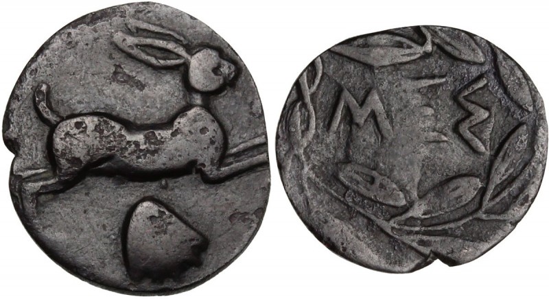 Sicily. Messana. AR Litra, 460-451 BC. Hare leaping right; below, cockle-shell. ...