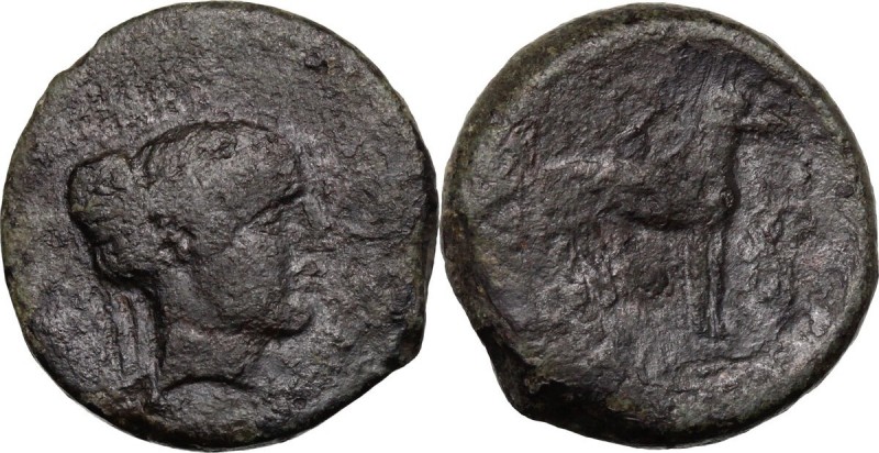 Sicily. Segesta. AE Hexas, 416-415 BC. Head of nymph right. / Hound right; above...