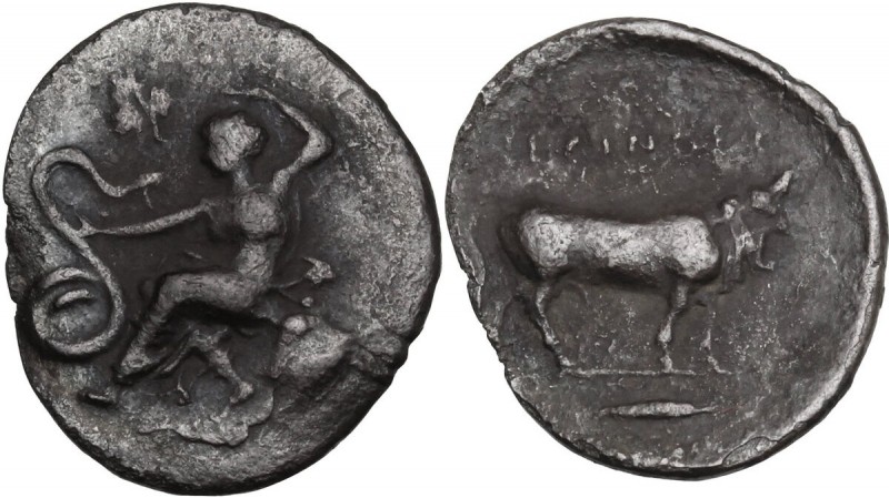 Sicily. Selinos. AR Litra, 466-415 BC. Nymph seated left on rock, holding snake ...