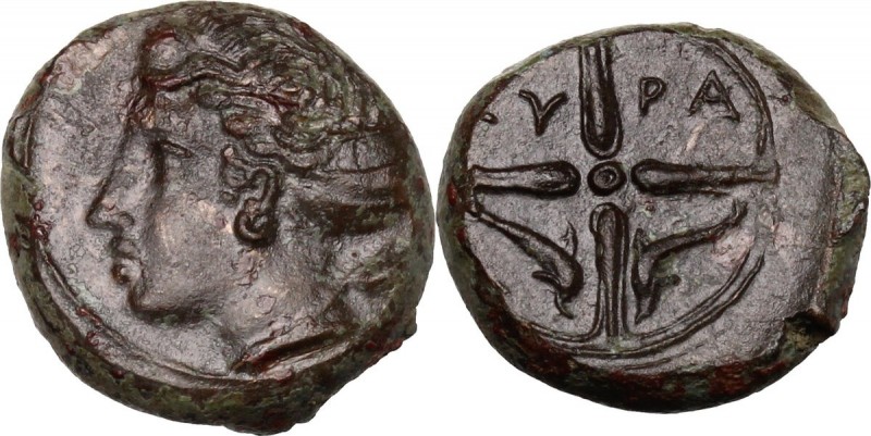 Sicily. Syracuse. Second Democracy (466-405 BC). AE 15 mm, c. 415 BC. Head of Ar...