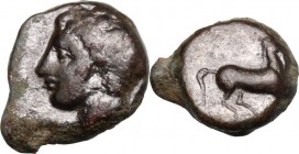 Punic Sicily. AE 17 mm, late 4th - early 3rd century BC. Head left, wearing wreath. / Horse right. SNG Cop. 95-97. AE. 5.25 g. 17.00 mm. About VF.