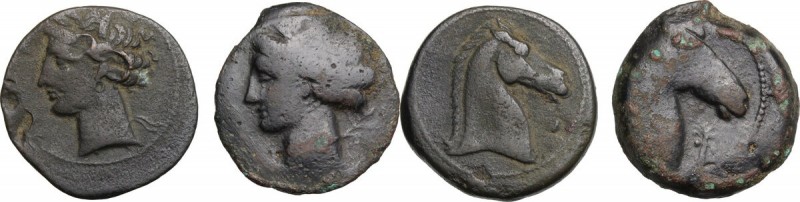 Punic Sardinia. Lot of 2 unclassified AE denominations, 300-264 BC. AE. About VF...