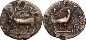 Continental Greece. Skythia, Olbia. AE 20 mm. Circa 180-192 AD. Bull walking left. / Eagle standing right, looking left, with wings closed and wreath ...
