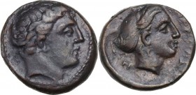 Continental Greece. Thessaly, Phalanna. AE Chalkous, 4th century BC. Youthful male head right. / Head of nymph right, wearing earring and necklace, ha...