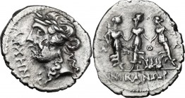 Continental Greece. Illyria, Apollonia. AR Denarius. Mid-late 1st century BC. Archen- and Nikanor, magistrates. Laureate head of Apollo left; APXHN to...