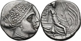 Continental Greece. Euboia, Histiaia. AR Tetrobol, 3rd-2nd centuries BC. Wreathed head of nymph Histiaia right. / Nymph seated right on stern of galle...