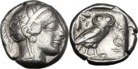 Continental Greece. Attica, Athens. AR Tetradrachm, 479-393 BC. Head of Athena right, helmeted, with frontal eye. / Owl standing right, head facing; b...