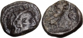 Continental Greece. Attica, Athens. AR Hemiobol, 479-393 BC. Head of Athena right, wearing helmet decorated with wreath. / Owl standing right, head fa...