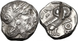 Continental Greece. Attica, Athens. AR Tetradrachm, circa 454-404 BC. Contemporary imitation. Helmeted head of Athena right, with frontal eye. / Owl s...