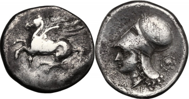 Continental Greece. Corinthia, Corinth. AR Stater, 386-307 BC. Pegasus flying le...