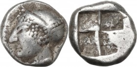 Greek Asia. Ionia, Phokaia. AR Diobol, c. 521-478 BC. Archaic female head left. / Quadripartite incuse square. Klein 452-3. AR. 1.31 g. 8.00 mm. VF.
