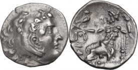 Greek Asia. Islands off Ionia, Chios. AR Drachm imitating Alexander III of Macedon, 3rd century BC. Head of Herakles right, wearing lion's skin headdr...