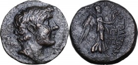 Greek Asia. Cilicia, Soloi-Pompeiopolis. Pompey the Great. AE 21 mm, 66-48 BC. Head right. / Victory standing right, holding wreath palm; to right, mo...