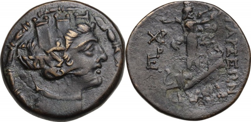 Greek Asia. Cilicia, Tarsos. AE 21 mm. c. 164-127 BC. Turreted and draped bust o...