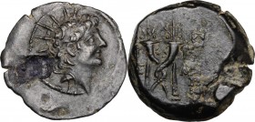 Greek Asia. Syria, Seleucid Kings. Alexander II Zabinas (128-123 BC). AE 21 mm. Head right, diademed, radiate. / Crossed cornucopiae. SNG Cop. 370; SN...
