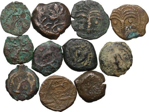 Greek Asia. Judaea. Lot of 10 coins: 9 prutah and 1 islamic coin. AE.
