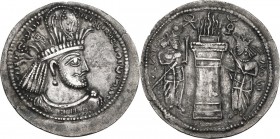 Greek Asia. Sasanian kings of Persia. Narseh (293-303). AR Drachm, style H (Phase 1). Bust right, wearing crown with arcades and korymbos. / Fire alta...