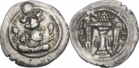 Greek Asia. Sasanian kings of Persia. Peroz (457-483). AR Drachm, WH mint, Weh-Andiyok-Shapur, Khuzistan. Draped bust of Peroz I to right, wearing mur...