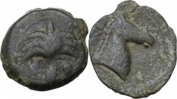 Africa. Zeugitania, Carthage. AE Unit, circa 350-320 BC. Palm tree. / Head of horse right. SNG Cop. 102; CNP 255. AE. 4.66 g. 21.00 mm. VF.