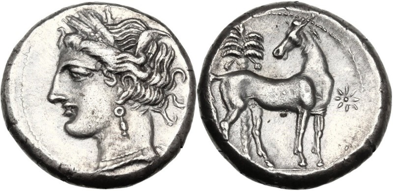 Africa. Zeugitania, Carthage. AR Shekel, c. 300 BC. Head of Tanit left, wearing ...