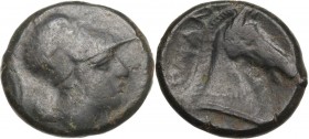 Anonymous. AE Half Unit, Neapolis mint(?), after 276 BC. Head of Minerva right, helmeted. / Horse's head right. Cr. 17/1d-e. AE. 4.99 g. 18.00 mm. RR....