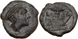 Corn-ear series. AE Semuncia, c. 214-212 BC, Sicily mint. Head of Mercury right. / Prow right, above corn-ear. Cr. 42/5. AE. 2.52 g. 16.00 mm. VF/Abou...
