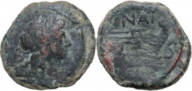 Pinarius Natta. AE Semis, 155 BC. Laureate head of Saturn right; S to left. / Prow of galley right; NAT above, S to right. Cr. 200/3. AE. 17.58 g. 30....