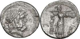 L. Procilius. AR Denarius, 80 BC. Laureate head of Jupiter right; behind, S.C. / Victory in biga right; in exergue, CN. LENTVL. Cr. 345/1. AR. 3.87 g....
