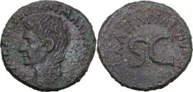Augustus (27 BC - 14 AD). AE As. M. Salvius Otho, moneyer. Struck 7 BC. Bare head left. / Legend around large S·C. RIC I (2nd ed.) 432. AE. 10.95 g. 2...