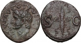 Divus Augustus (died 14 AD). AE As. Struck under Tiberius, circa 34-37 AD. Radiate head left. / S C across field, winged thunderbolt upright. RIC I (2...