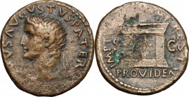 Divus Augustus (died 14 AD). AE As, struck under Titus, 80-81 AD. Radiate head left. / Altar enclosure. RIC II (Titus) 191. AE. 11.00 g. 28.00 mm. R. ...
