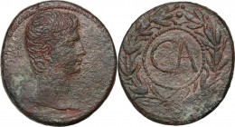 Augustus (27 BC - 14 AD). AE 36 mm (Sestertius). Uncertain mint in Asia Minor. Struck circa 25 BC. Bare head right. / Large C•A within dotted circle w...