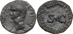 Tiberius. AE As, Restitution issue struck under Titus in Rome (79-81 AD). Bare head left. / Legend around large SC. RIC I (2nd ed.) 432. AE. 7.00 g. 2...