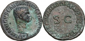 Germanicus (died 19 AD). AE As. Struck under Claudius 50-54 AD. Bare head of Germanicus right. / Legend around large SC. RIC I (2nd ed.) (Claud.) 106....