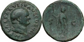 Vespasian (69-79 AD). AE As. Rome mint. Struck 76 AD. Laureate head right. / Spes advancing left holding flower and raising skirt. RIC II-p. 1 (2nd ed...