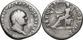 Titus (79-81 AD). AR Denarius. Struck c. July 79 AD. Laureated head right. / Ceres seated left holding poppy and torch. RIC II-p. 1 (2nd ed.) 6. AR. 3...