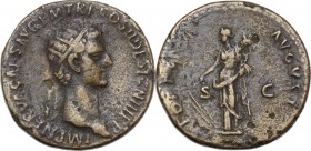 Nerva (96-98). AE As, 96 AD. Laureate head right. / Fortuna standing left, holding rudder set on ground and cornucopia. RIC II 73. AE. 12.36 g. 27.00 ...