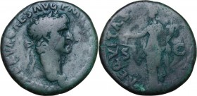 Nerva (96-98). AE As. Struck 97 AD. Laureate head right. / Aequitas standing left, holding scales and cornucopia. RIC II 77. AE. 10.39 g. 26.00 mm. Ab...