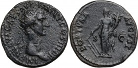 Nerva (96-98). AE Dupondius, 97 AD. Head right, radiate. / Fortuna standing left, holding rudder and cornucopiae. RIC II 84. AE. 12.47 g. 27.00 mm. Ab...